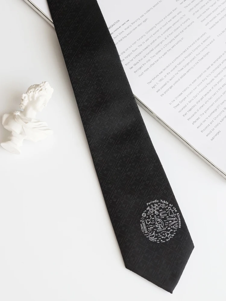 オリジナル化学元素周期表刺繍ネクタイ男性学生用スタイリッシュな芸術的な黒ネクタイカジュアルファッション
