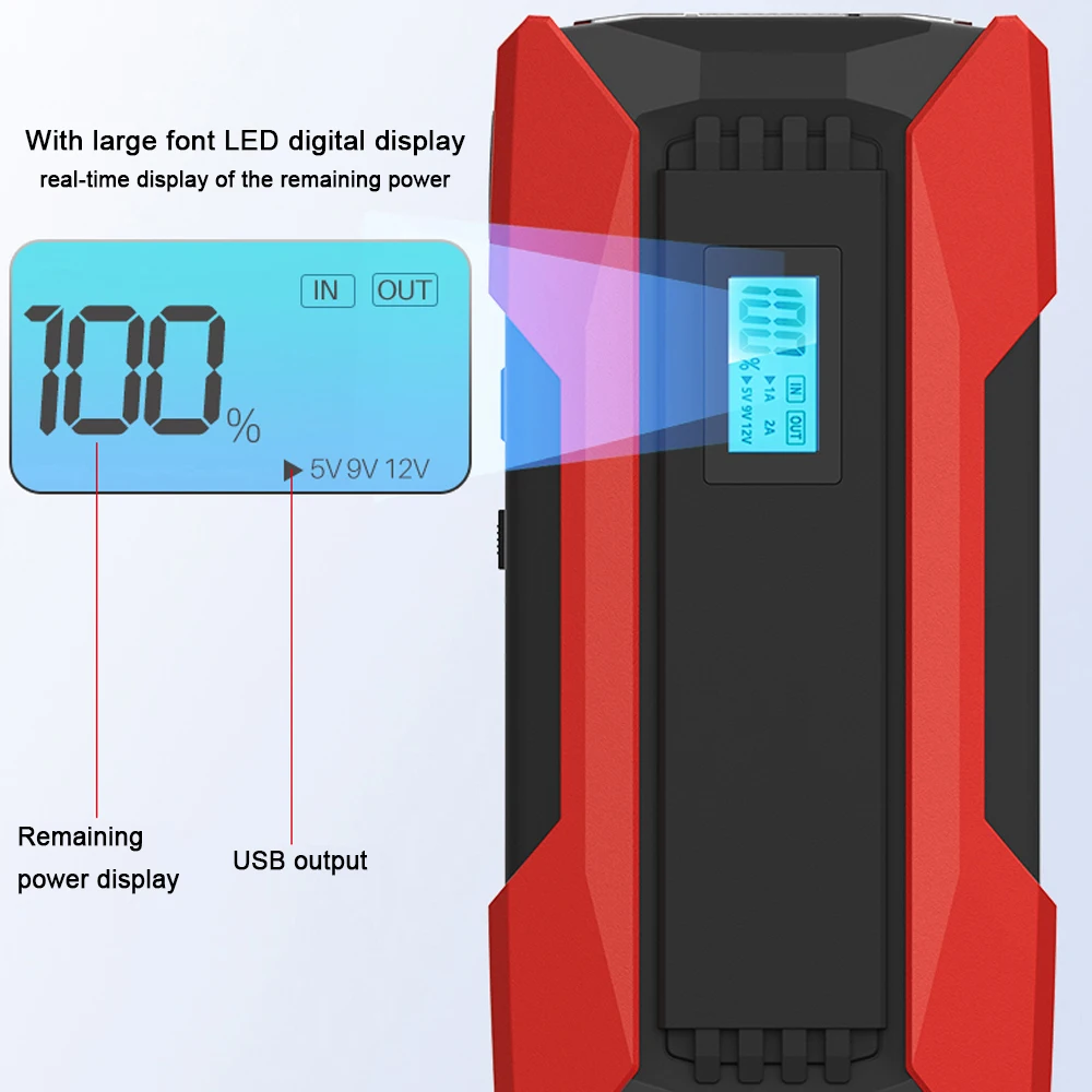 SABO 1200A Peaks 8000mAh Car Jump Starter 12.0V for Up to 4.0L Gas/2.5L Diesels Engines with LED Digital Display/Dual USB/Safety