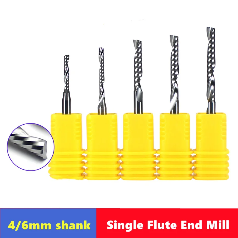 

10 шт., 4 мм, 6 мм, твердосплавная концевая фреза с хвостовиком, однофлейтовая фреза, 17/22/32/42/52/62 мм, однофлейтовая спиральная фреза из ПВХ, фреза с ЧПУ