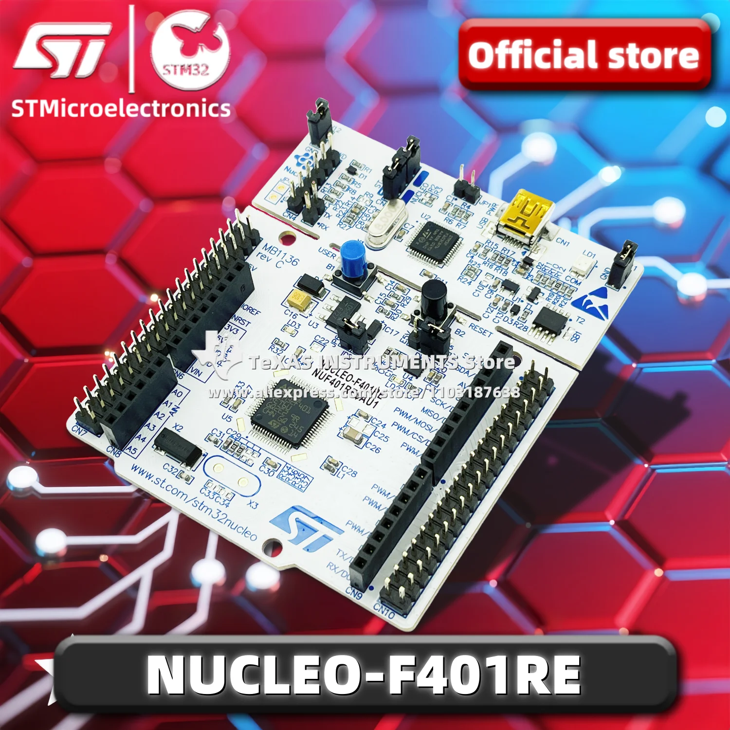 【TI Official】 لوحة تطوير NUCLEO-F401RE STM32 Nucleo-64 مع STM32F401RE MCU، تدعم اتصال Arduino وST morpho