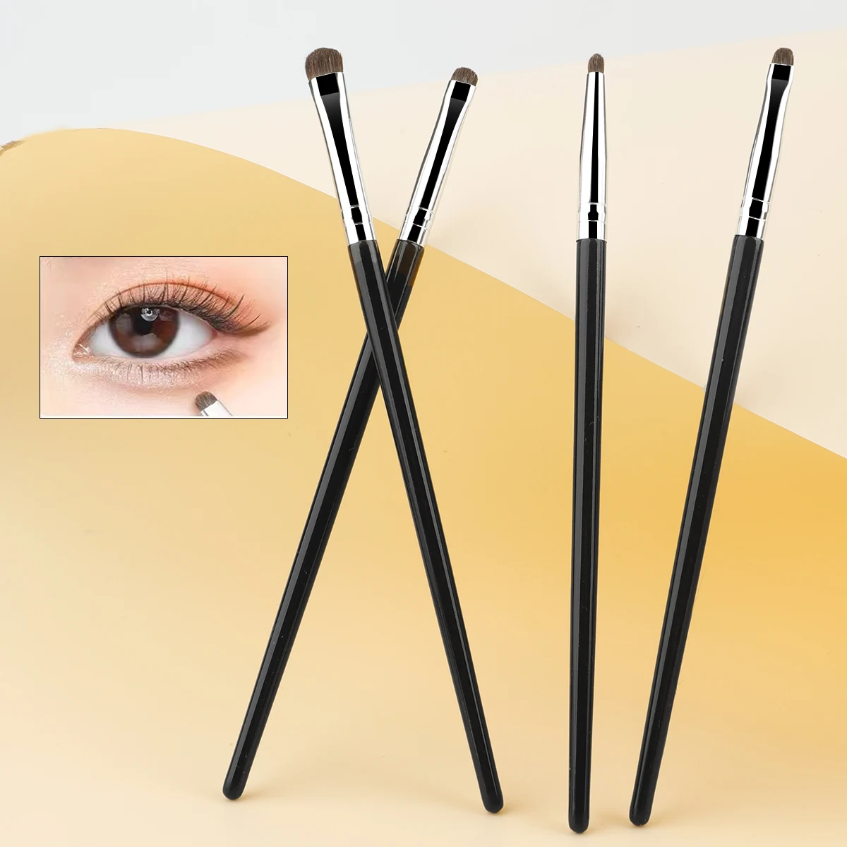 4-Piece Set, Fine Detail Horse Hair Eye Brushes For Eyeshadow & Eyeliner, Precision Makeup Application