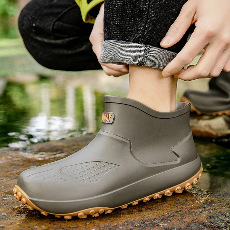 Fishing Water Shoes For Men's Waterproof Anti-slip Wear-resistant Rain Boots Rain Shoes Short Tube Kitchen Work Rubber Shoes