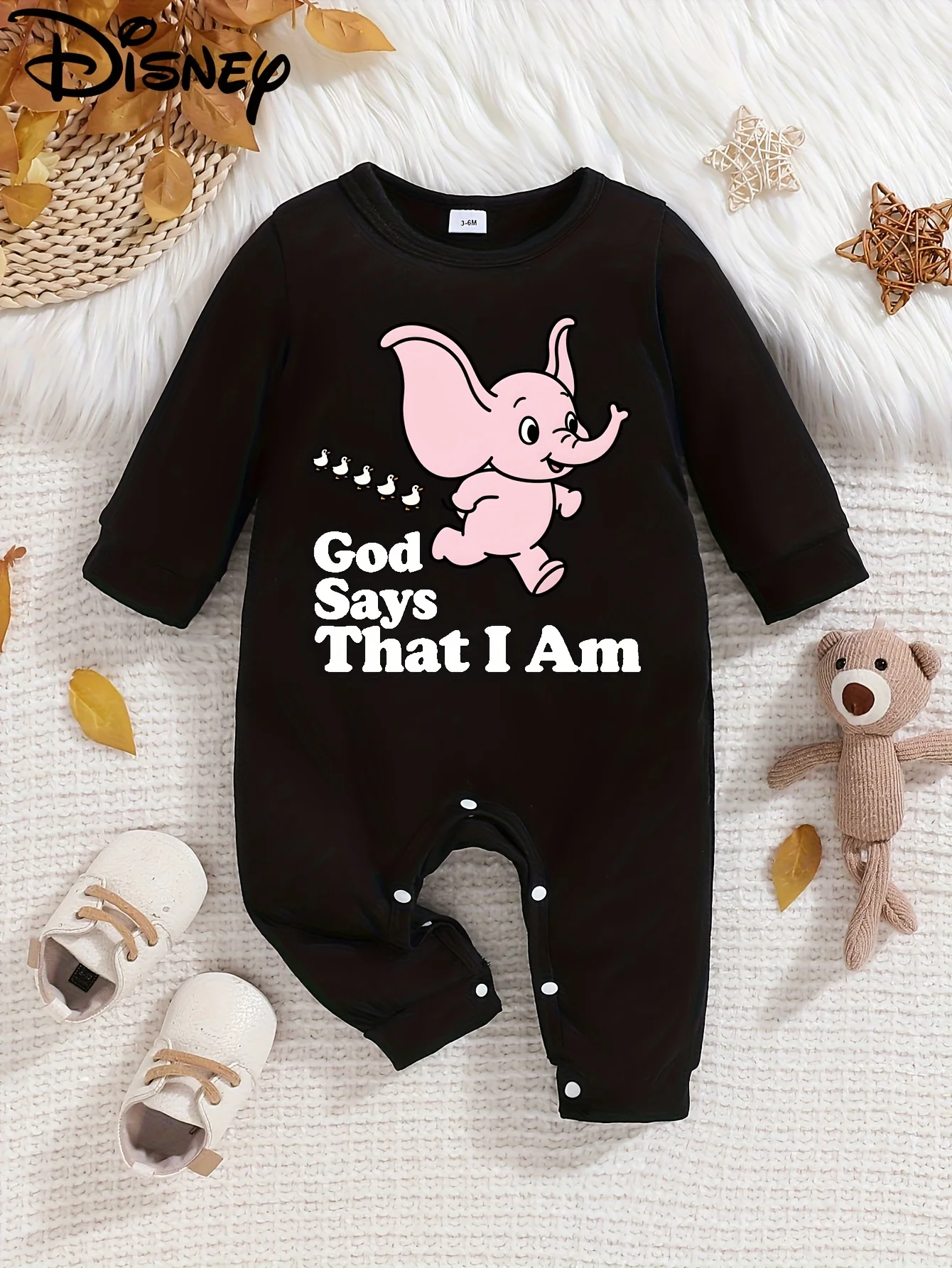 

【Осанторизованный】Детский комбинезон с длинными рукавами Disney Dumbo, милый узор с принтом, круглый вырез, мягкий и удобный, можно стирать в машине, подходит для всех сезонов, подходит для уличного ношения