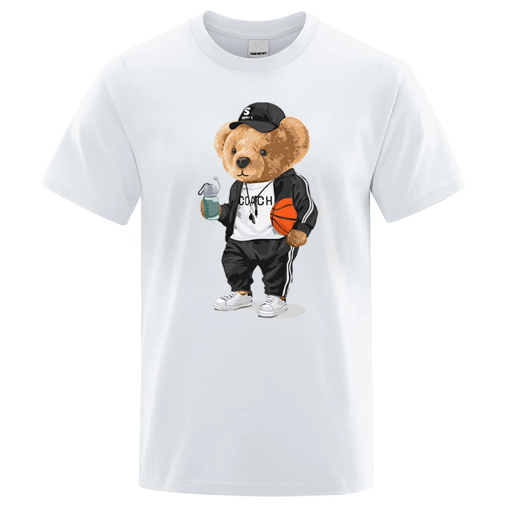 

Баскетбольный тренер Ted Bear в спортивной одежде, мужская и женская футболка, удобная футболка большого размера, модные хлопковые топы, футболка с короткими рукавами