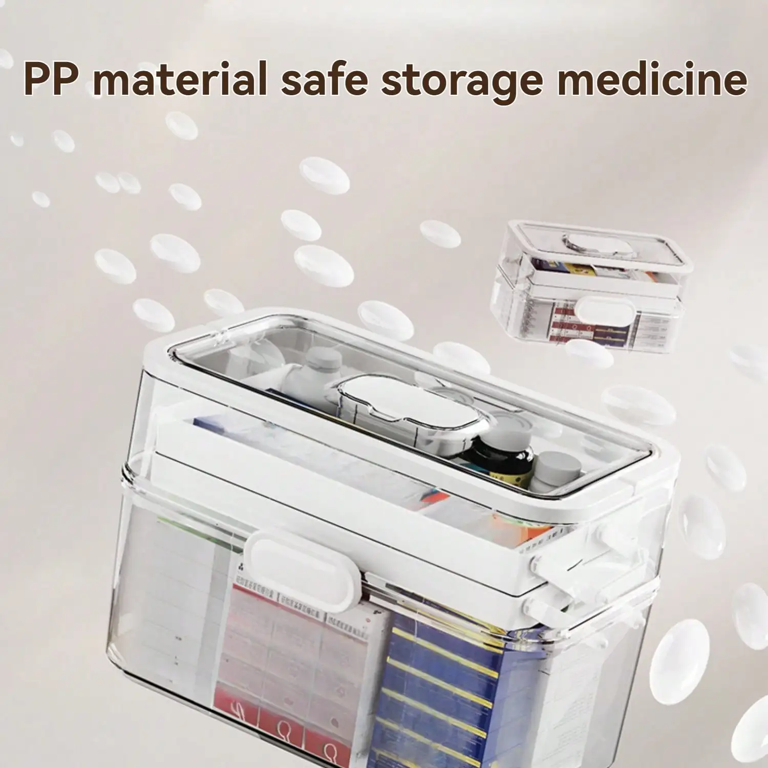 Medicine Storage Box for Home Travel, Three-layer Large Capacity, Foldable, Moisture-proof, Transparent With Safety Lock