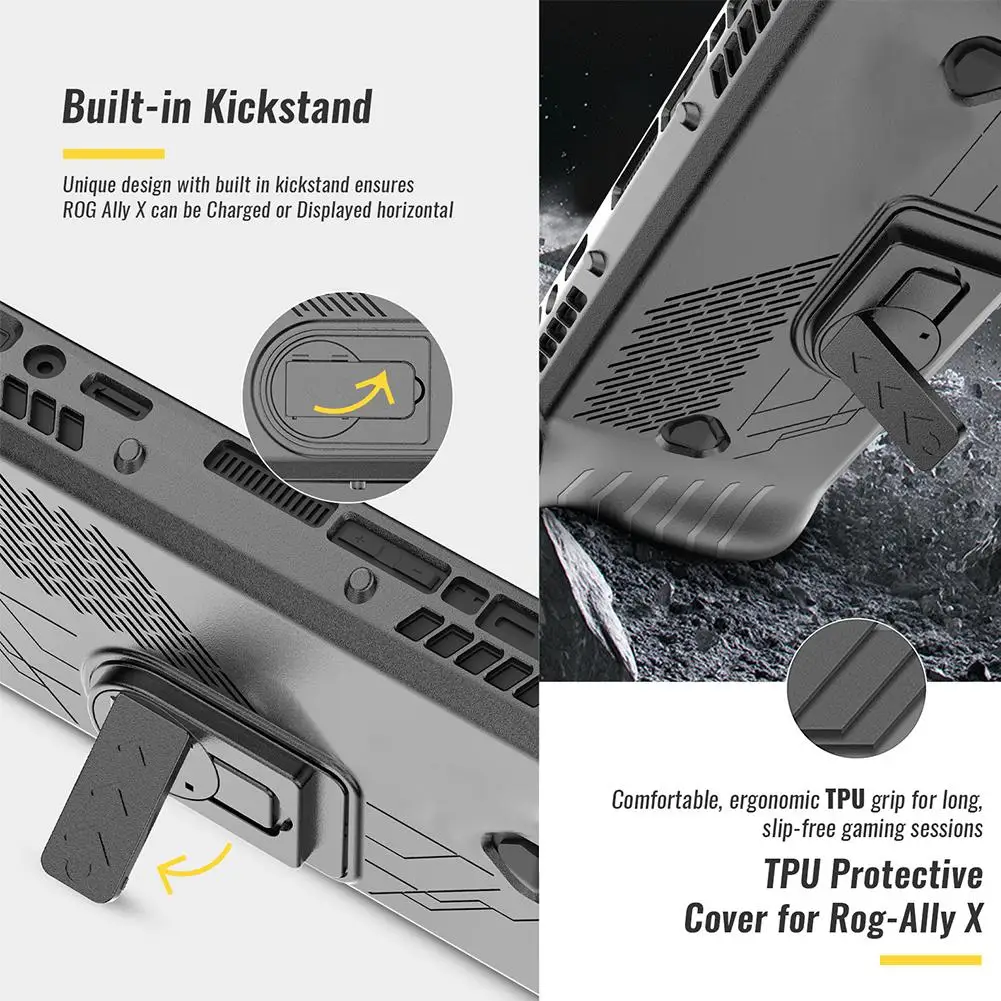 Shockproof Handheld TPU Full Protetcive Case For ASUS ROG ALLY X Game Console With Bracket Shockproof Drop-proof Film Keycap Cap