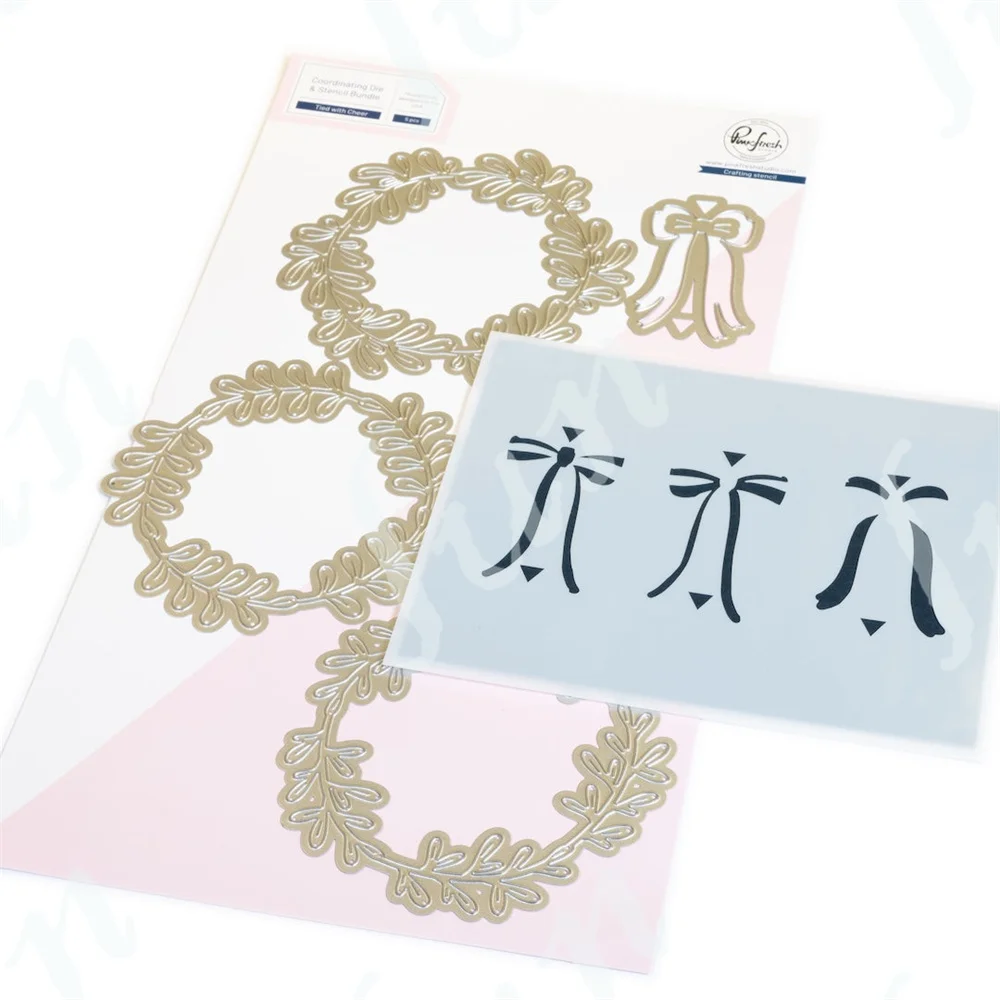 

Tied with Cheer Die & Stencil Bundle Scrapbook Layered Stencils Drawing Coloring Greeting Card DIY Cut Dies Handmade
