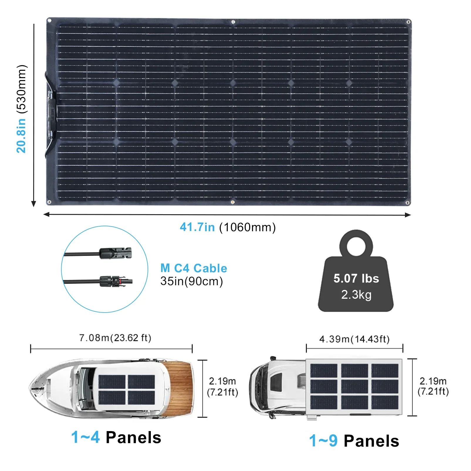 Imagem -03 - Kit Painel Solar Flexível Controlador Completo para Barco rv e Carro Carregador de Bateria Doméstico 200 w 19.8v