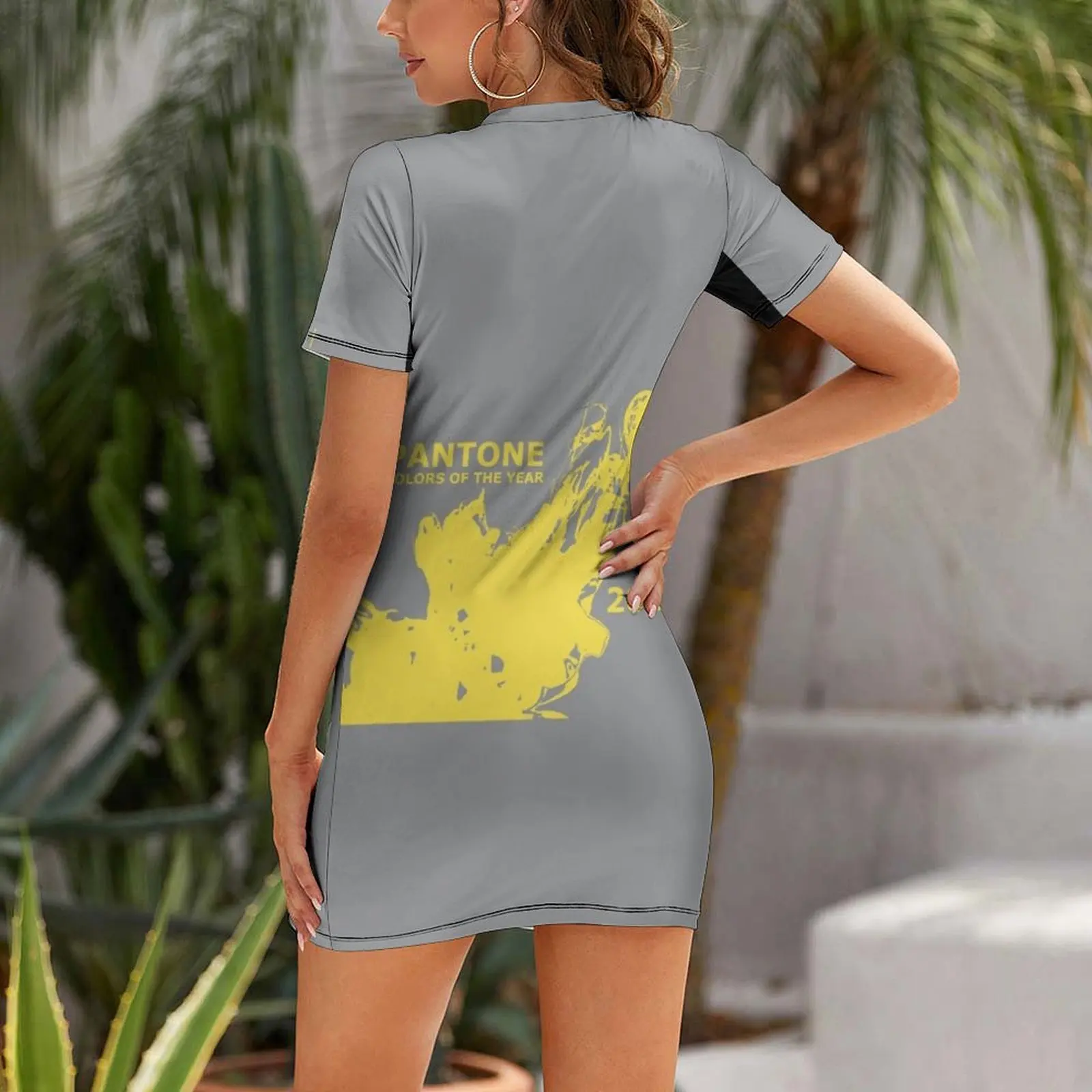 Pantone Color of the Year 2021 - Illuminating and Ultimate Gray Short Sleeved Dress dress women elegant luxury cute dress