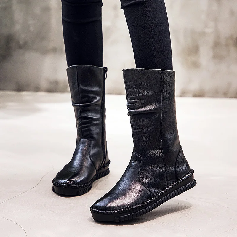New Fashion Women Boots Genuine Leather Winter Flat Boots Women Handmade Cow Leather Shoes Woman botines mujer 2025 WSH3437 image 5