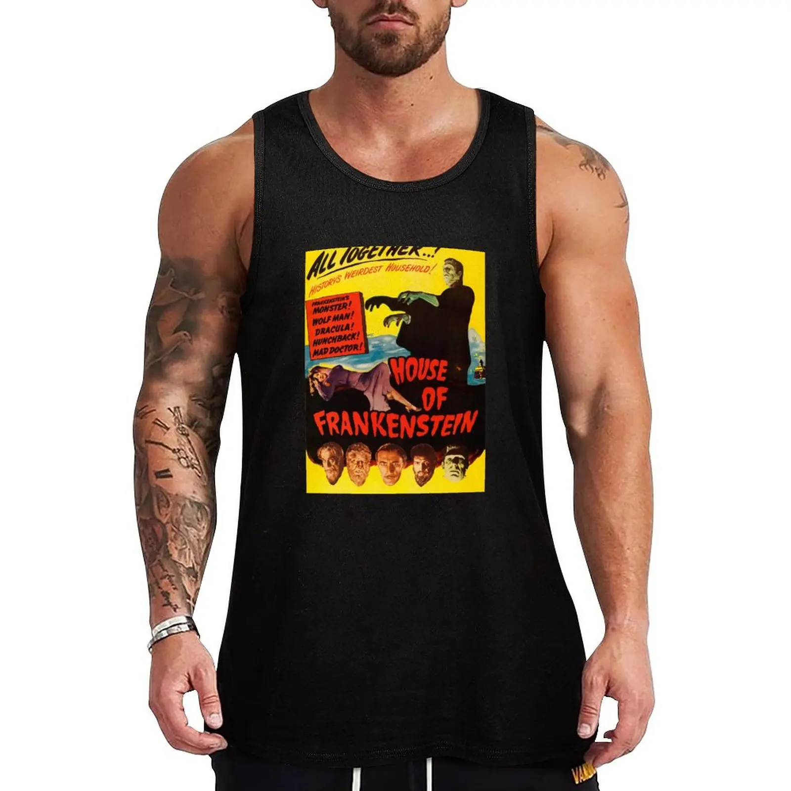 House of Frankenstein Wolfman Dracula Vintage Horror Movie Poster Tank Top Basic Athletic Tank Top Cotton Casual Everyday Shirt