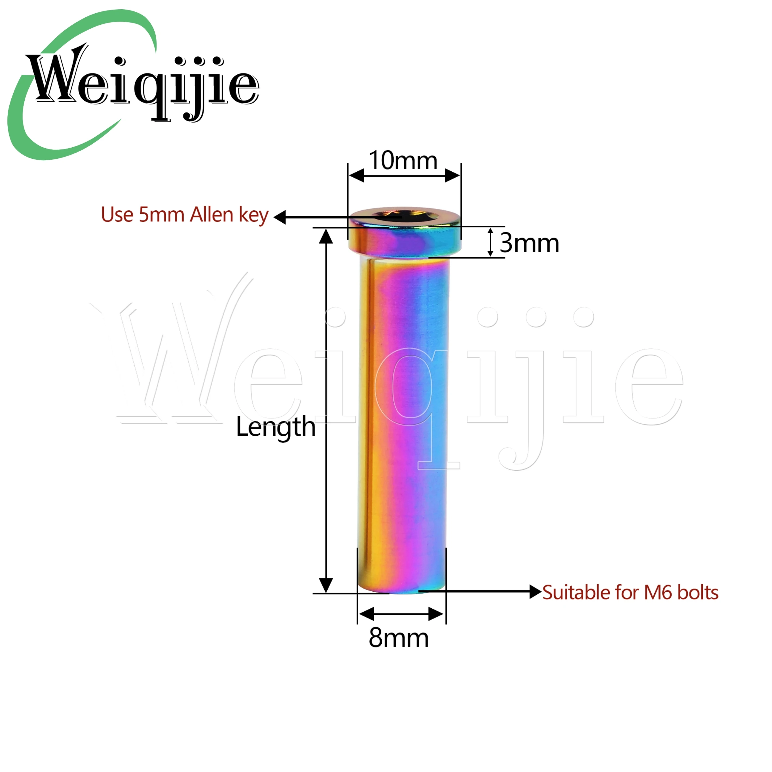Weiqijie M6 Titanium Nut Length 13 15 17 21 23 25 31.5 33 35 37mm For Bicycle Brake Bolt Caliper C Clamp Fix Titanium Parts