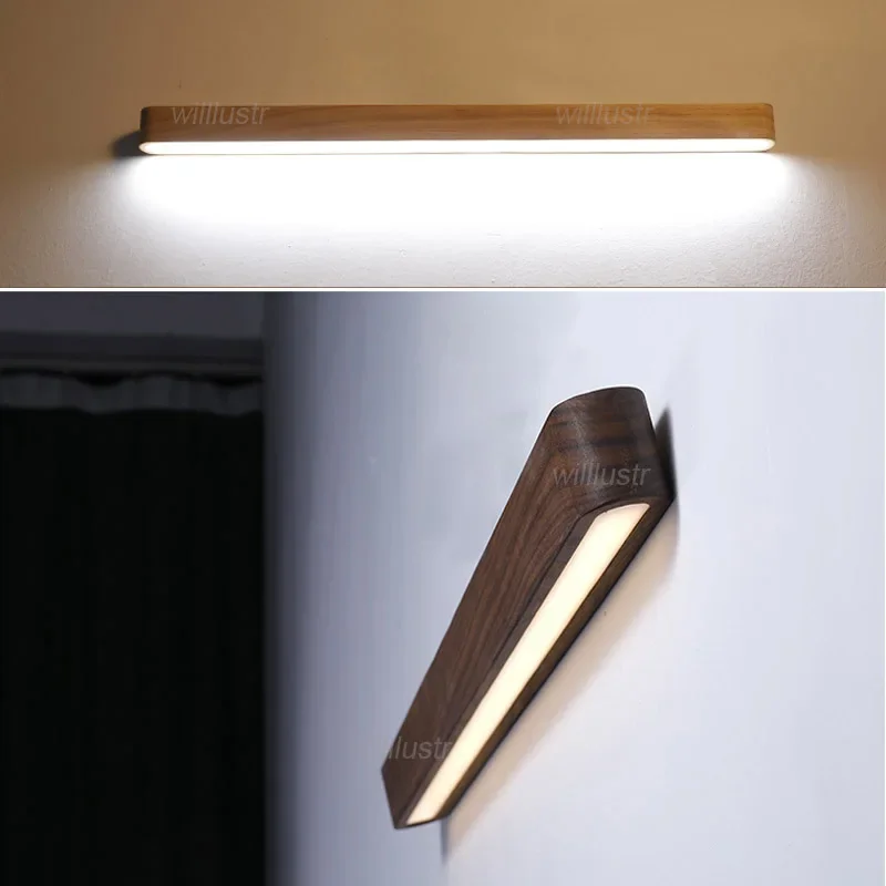 Black Walnut Finland Pine Wood Wall Lamp Modern LED Sconce Living Room Bedroom Restaurant Hotel Japan Style Lighting