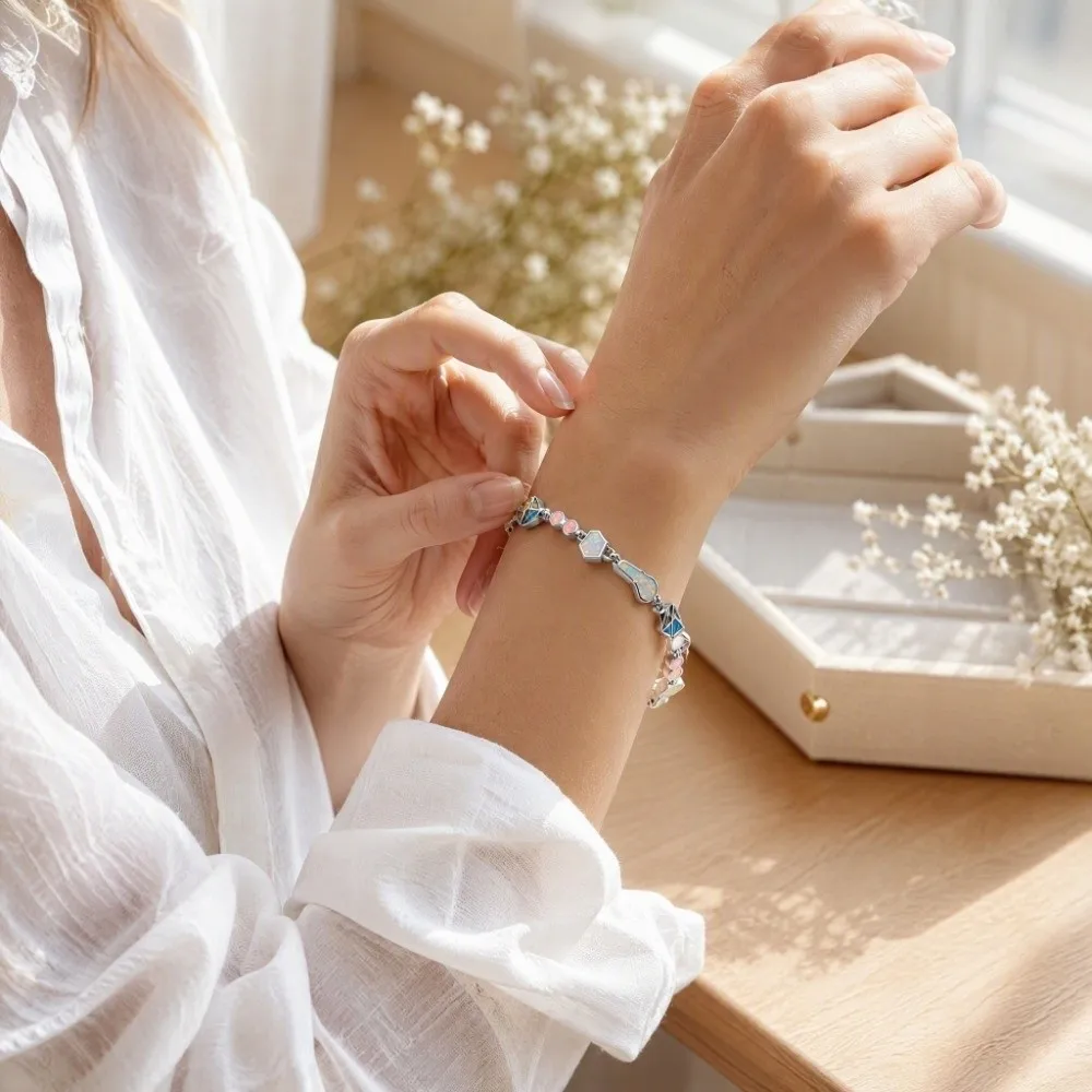 Unique Art Lab Created Opal Opal Bracelet Synthetic Opal Multi Shape Hand Chain Geometric Inlaid Women Jewelry Jewelry Gift