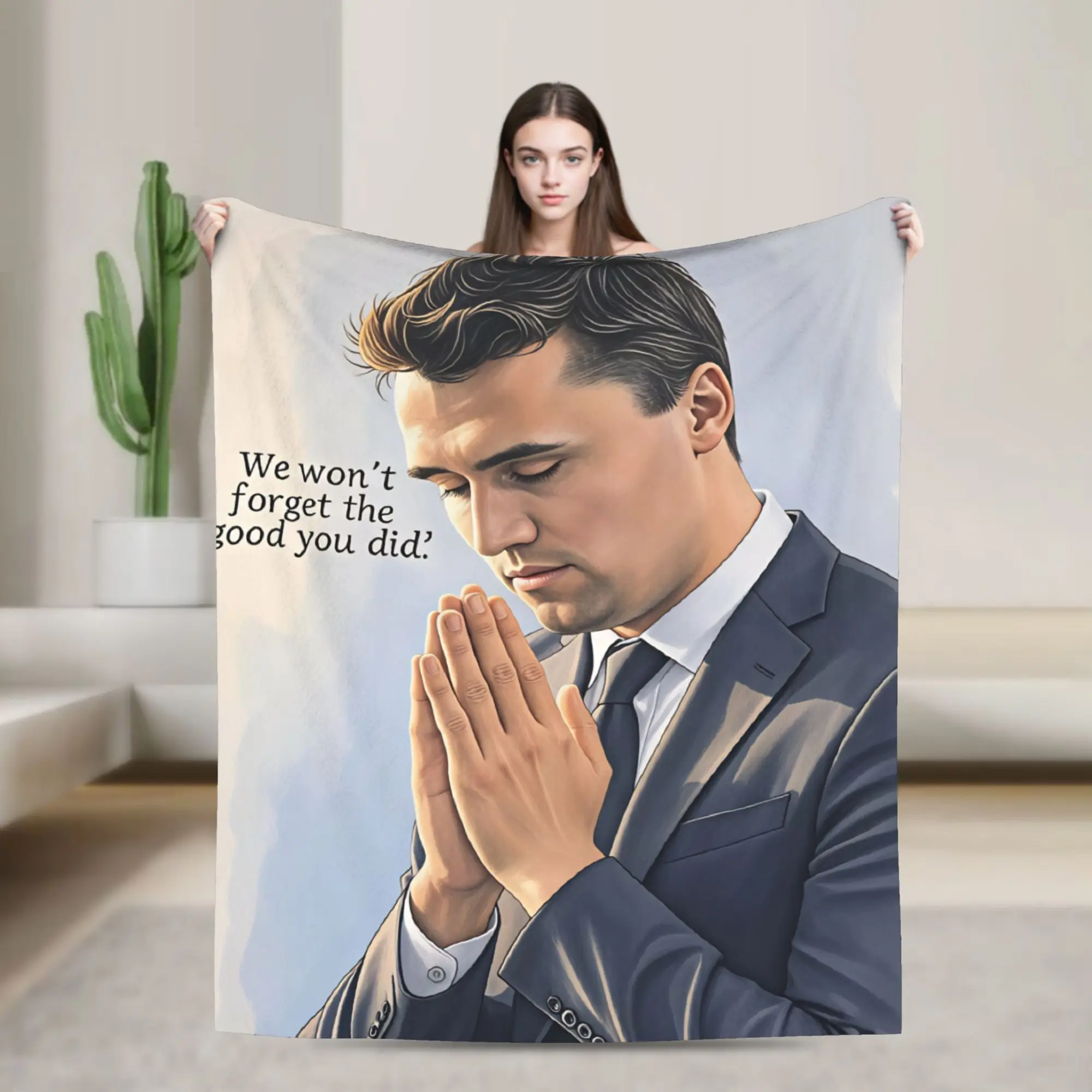 Soft Comfy Throw Blanket Picnic Charlie Kirk Prayer Tribute Blanket  Flannel Bedspread For Outdoor Pattern Sofa Bed Cover