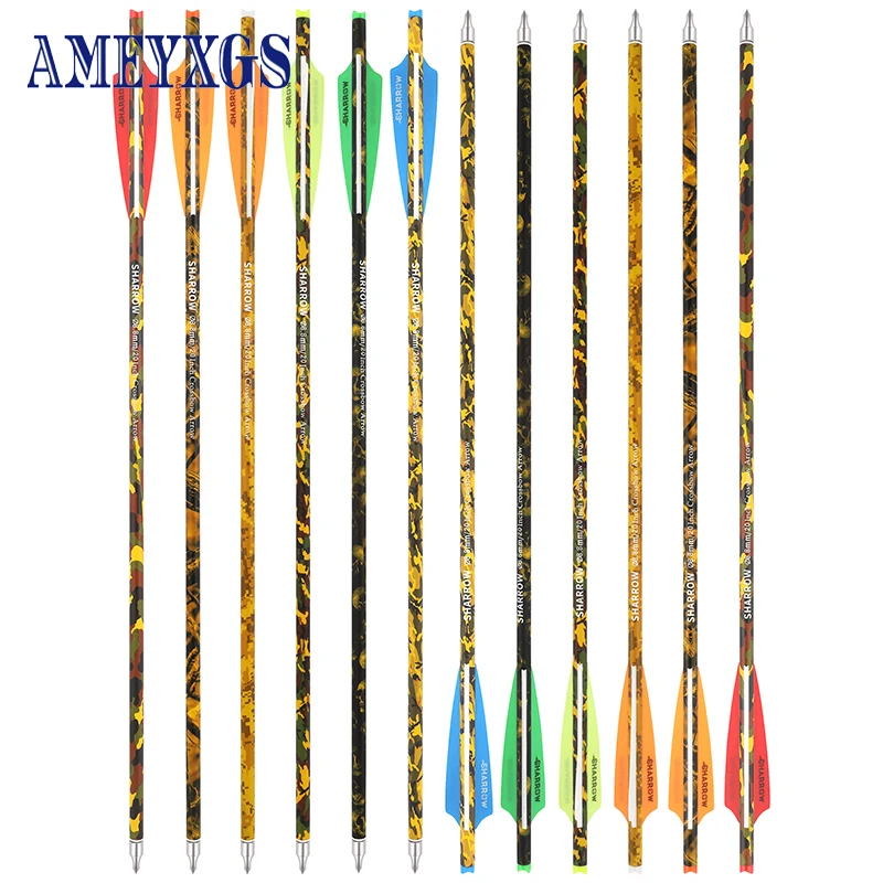 12pcs Crossbow Arrow 16/17/18/20/22inch Mix Carbon Shaft Insert Arrow Nock ID 7.62mm OD 8.8mm 4inch Shield Rubber Feathers