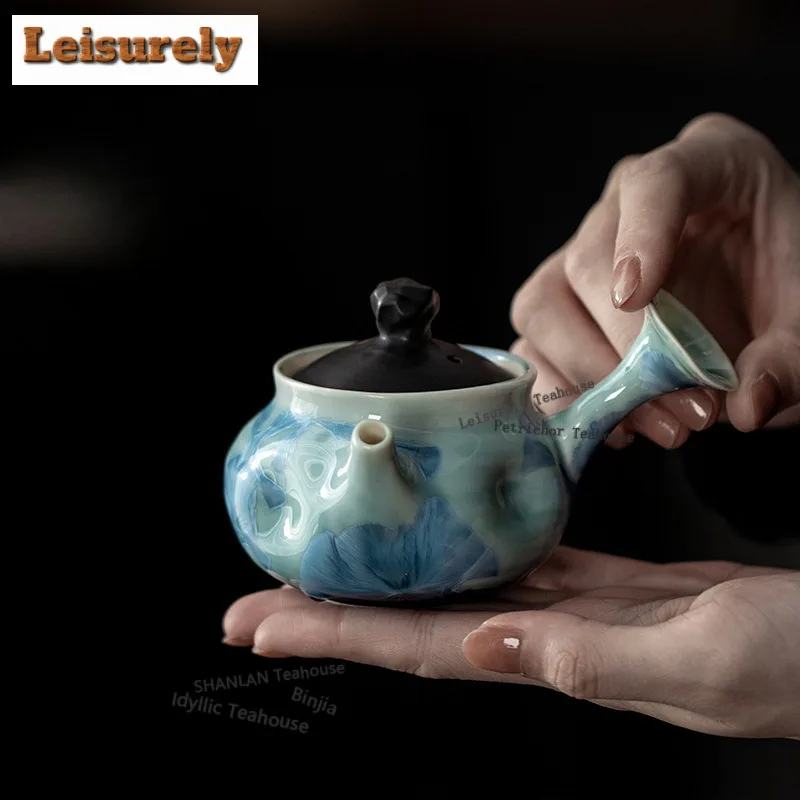 

150ml Kiln Fambe Crystal Glaze Side Handle Teapot Zen Tea Infuser Pot Tea Maker Kettle with Ball Hole Cha Supplies Ornaments