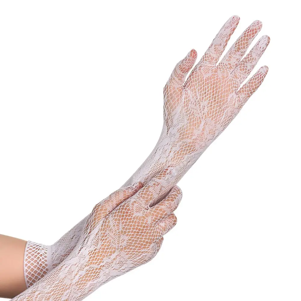 A Pair of Sexy Mesh Floral Long Christmas Halloween Gloves Gothic Punk Mittens Lace Gloves Fancy Dress