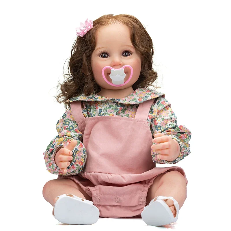 55CM Bebe Reborn Dolls Full Body Soft Silicone Reborn Toddler Girl Cammi Smile Face Handmade Finished Painted Doll for Children