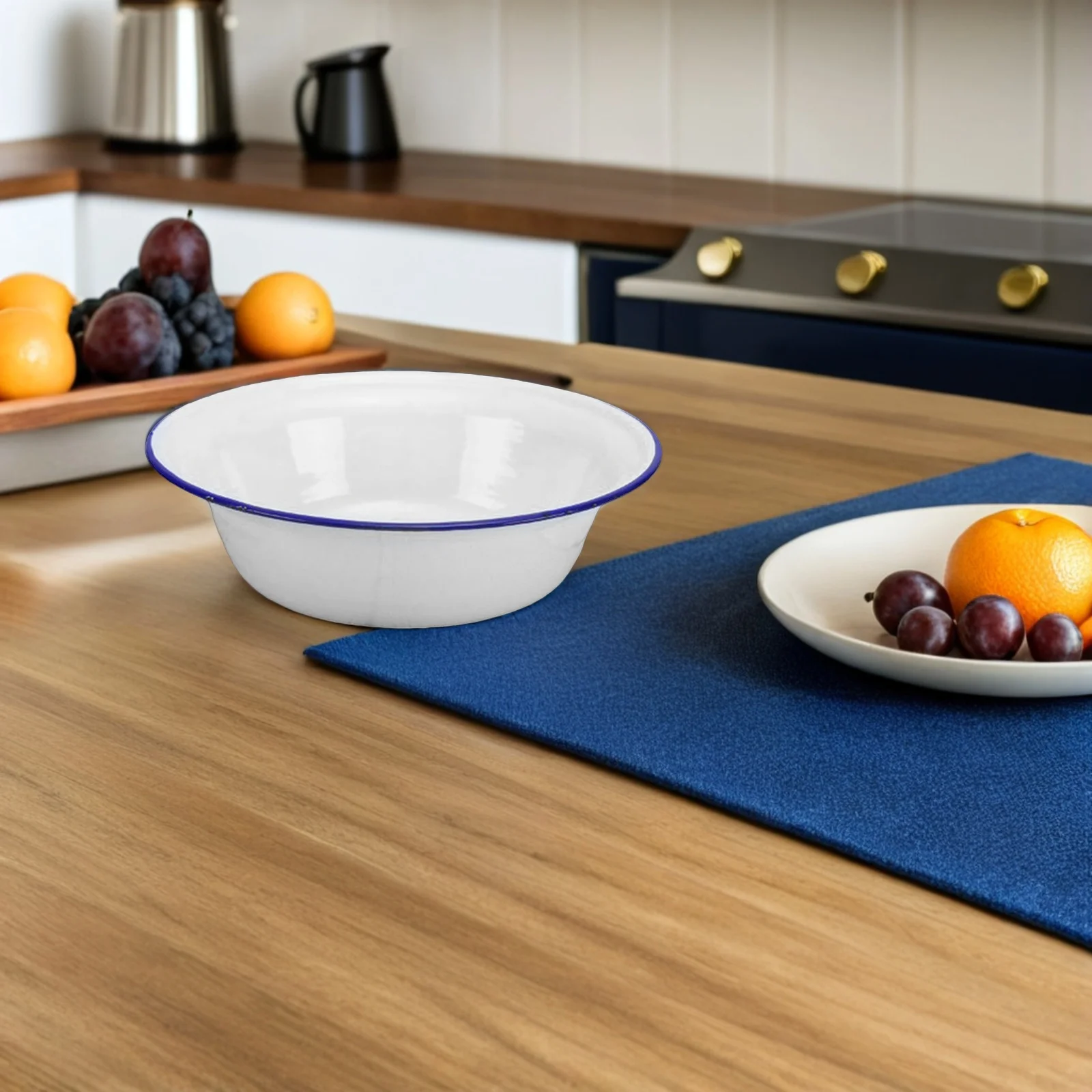 

Retro Enamelware Bowl Heavy Duty Lard Basin for Outdoor Camping Picnic Unbreakable Lightweight Household Enamel Soup Holder