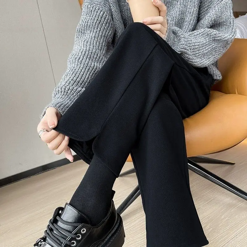 

Nine-Point Woolen For Women, Autumn And Winter High Waist, Petite Casual Wide-Leg Straight Pants, Fleece-Lined Thickened