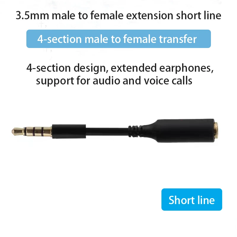 3.5mm Male To Female AUX Extension Cable, Audio Adapter Cable, 4-Pole Conversion Cable, 4-Segment Computer Speaker Short Version