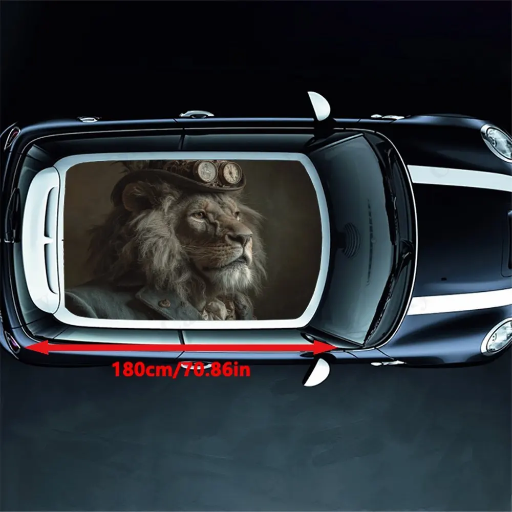Retro Lion Gentleman Car Roof Sticker PVC Self Waterproof stick , Striking Auto Exterior Accessories Decoration Protect Gift For