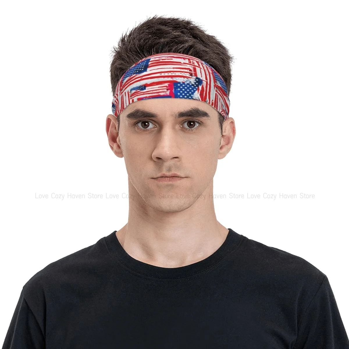 

Custom USA Flag Sport Headbands for Women Men Stretchy Moisture Wicking Gym Sweatband