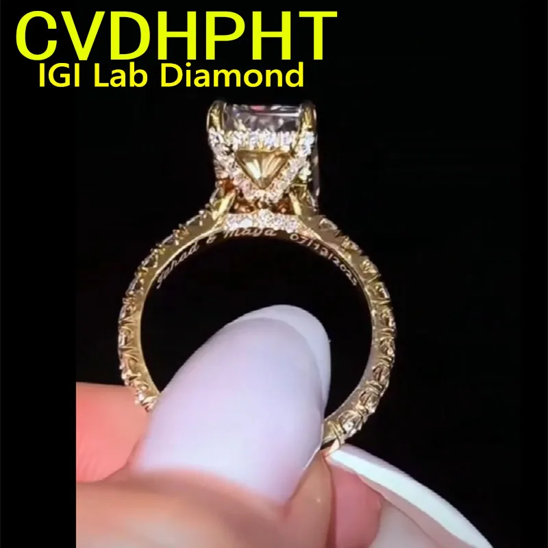 

LUXURY Solid 14K Yellow gold Ring Lab grown dimaond ring IGI Radiant 1 2 3 cut D VS1 Wedding engagement ring ﻿Fashion Ring