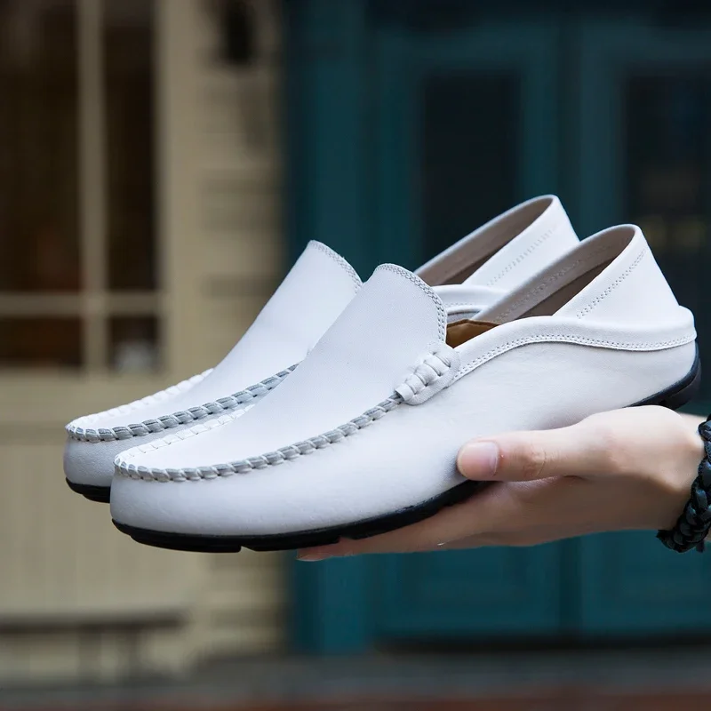 Zapatos informales de cuero genuino para hombre, mocasines de diseñador de marca de lujo, transpirables, sin cordones, náuticos, talla grande 37-47