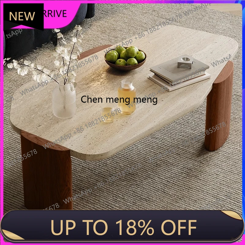 

M78 Retro natural travertine coffee table, marble black, Roman travertine solid wood, tea table