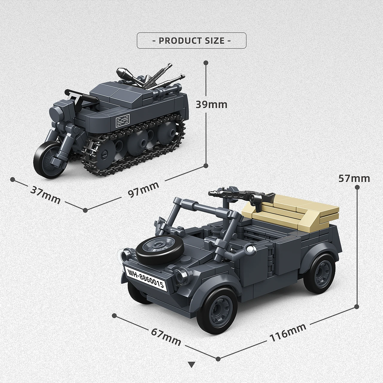 

300002 German Military Sd.Kfz.82 Half-track Bucket Car Building Blocks DIY Bricks Assembly Educational Toy Gift for Boys