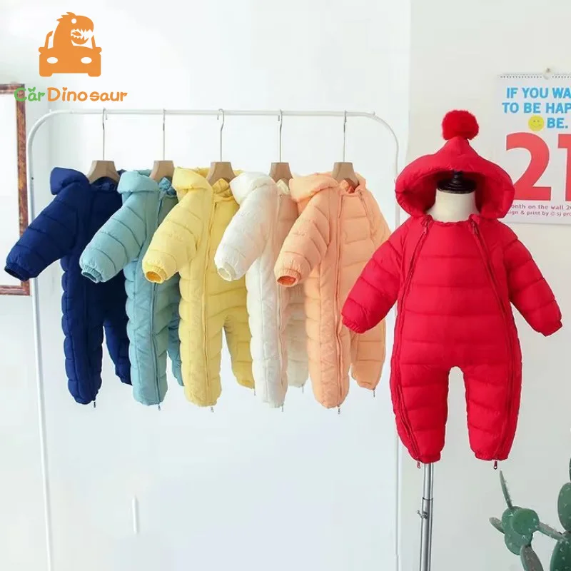 

Autumn Winter Newborn Baby Romper Hooded Plus Velvet Toddler Boy Jumpsuit Infant Snowsuit Girl Overalls Solid Outfit With Shoes