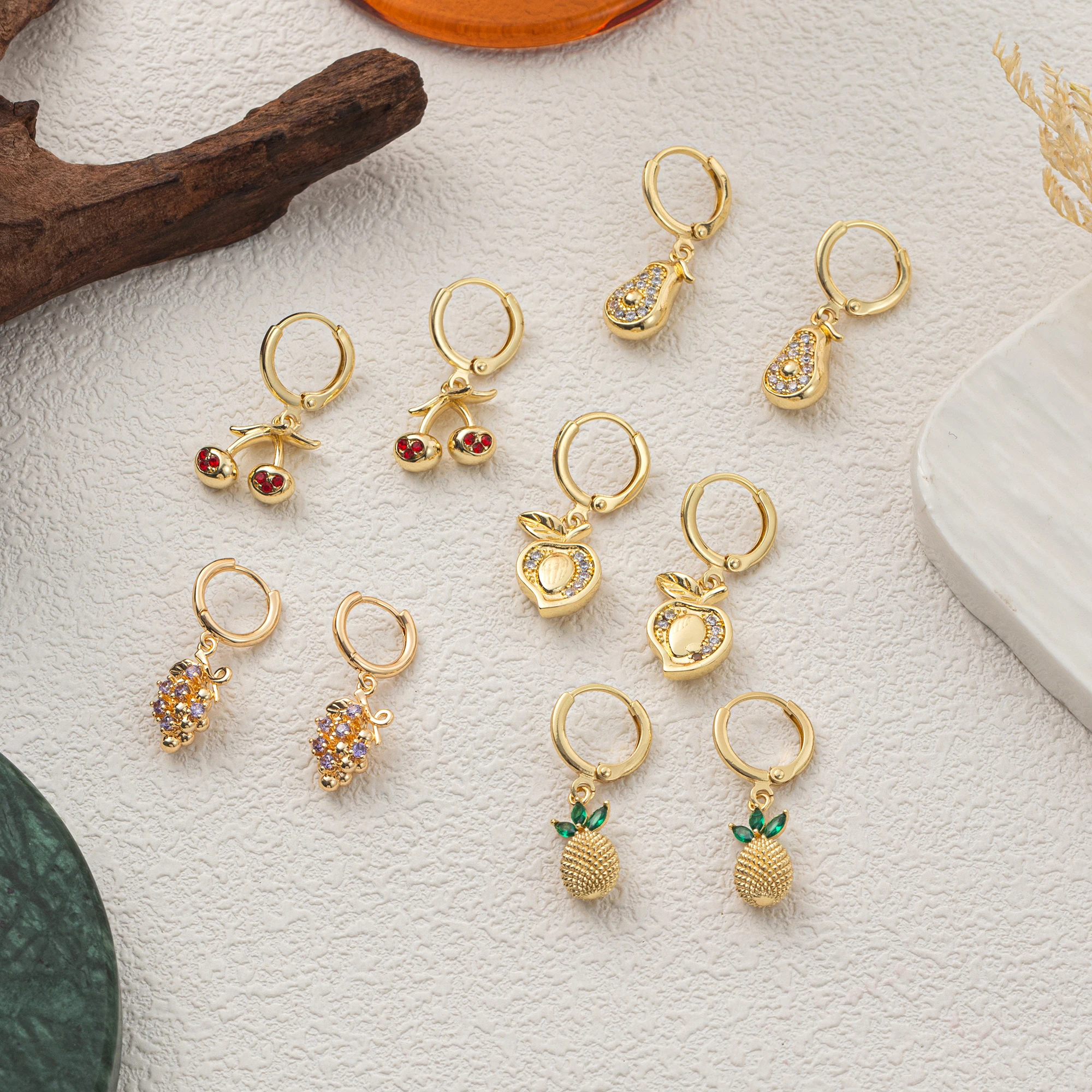 

Fruit series gold earrings with high-end feel, ins style earrings with gold plating and color preservation wholesale