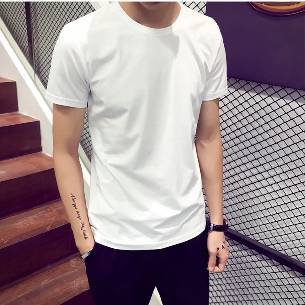 Men T-Shirt  Elastic Loose Oversize Tshirt Casual Breathable Lounge Breathable Short Sleeve Solid Men's Short-sleeved Tops 2024