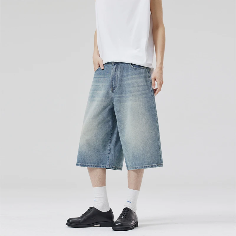 

Fashionable Y2K Denim Shorts for Men, Retro and Nostalgic Loose Wide Leg Pants, Summer Streetwear, Versatile Casual Shorts