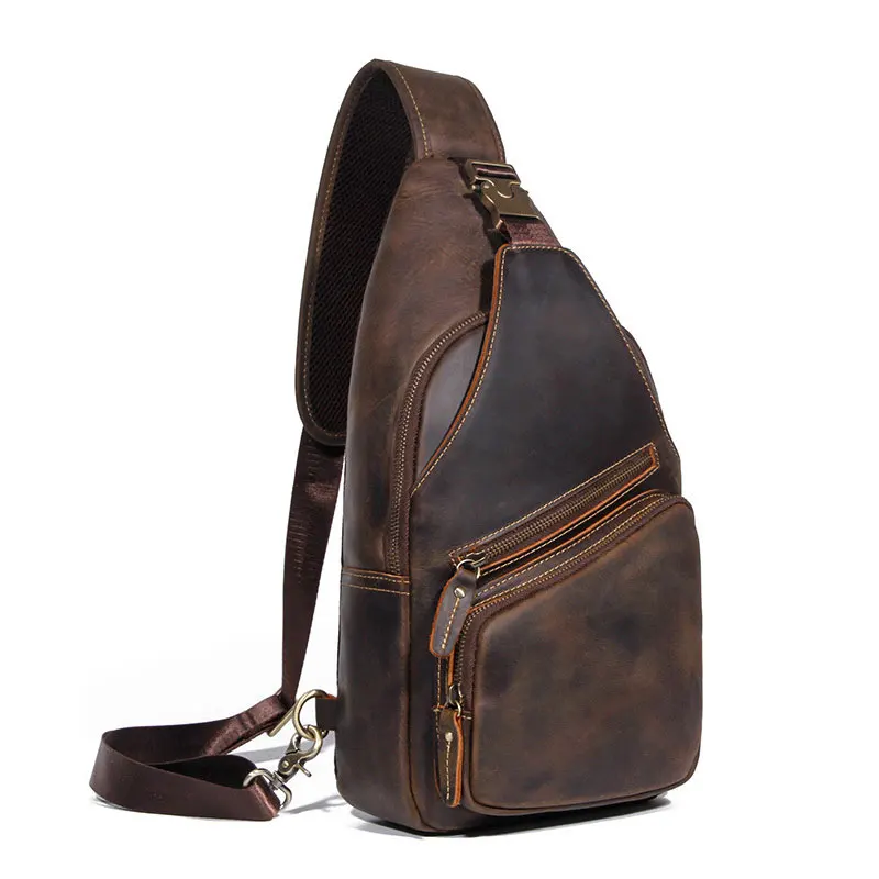 

Винтажная мужская нагрудная сумка высокого качества Crazy Horse, мужские сумки через плечо, универсальная роскошная мужская нагрудная сумка из коровьей кожи