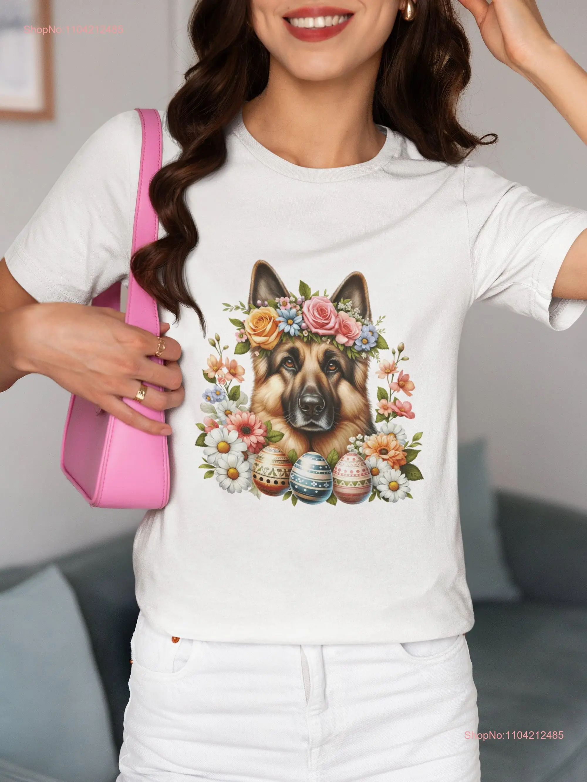 Easter German Shepherd T Shirt Floral Dog Lover Spring Pet Owner Festive Animal PrinT Unique Egg Top