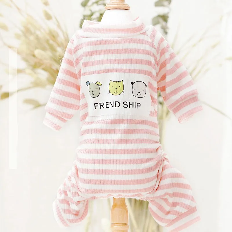 Fashion Pet Striped Jumpsuit Cute Puppy Pajamas Soft Cat Jumpsuit Print Pet Outfits Warm Kitten Clothing Chihuahua Dog Clothes