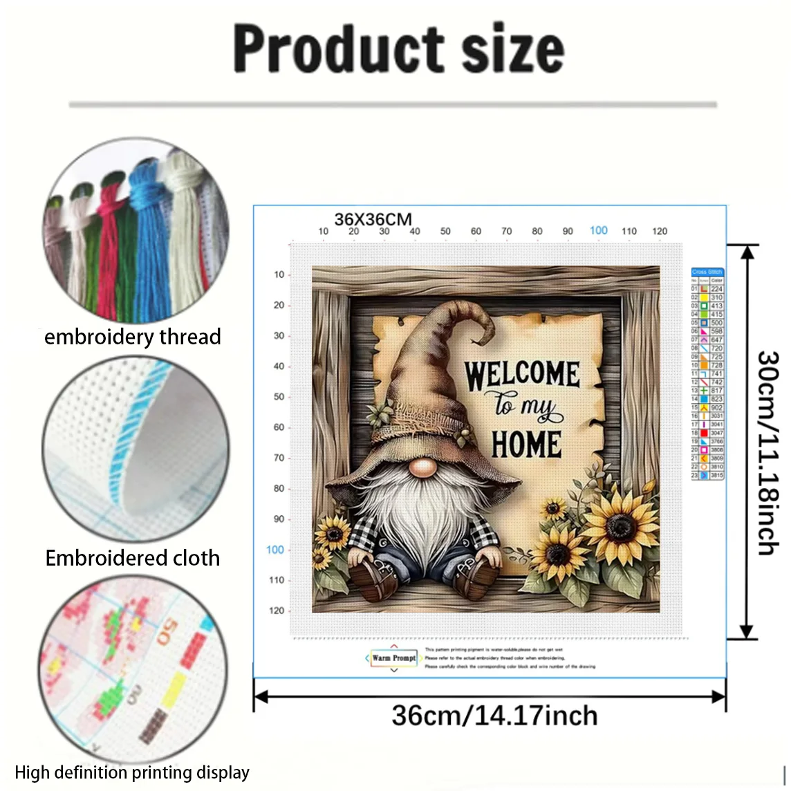 Country Welcome Cross Stitch Kit DIY 11CT Embroidery Home Wall Decor Gift Handmade Material Frameless Semi-Finished 36×36cm