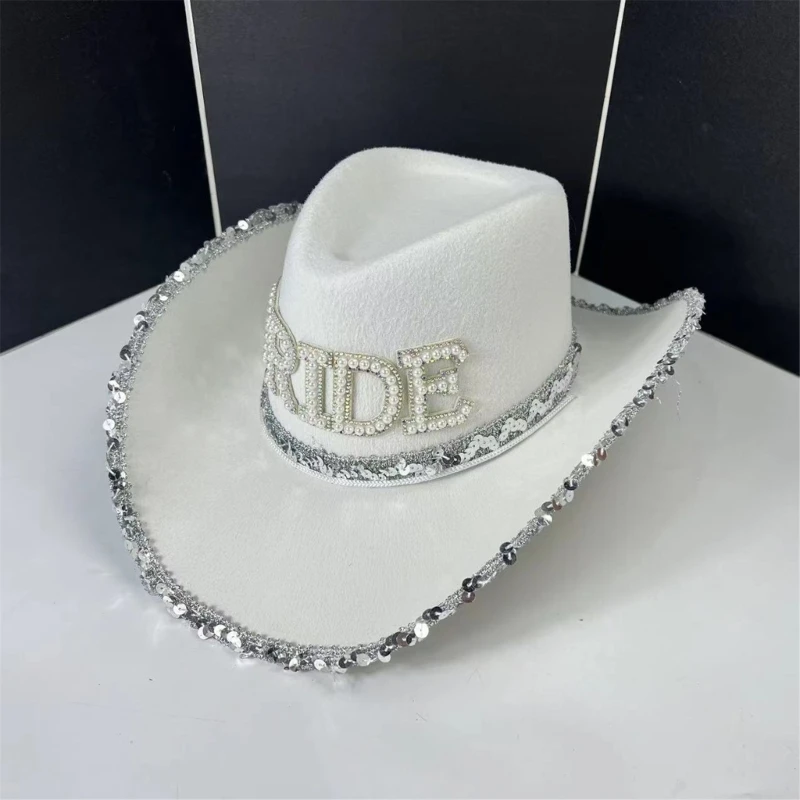 Rhinestones Crowns Cowgirls Hat for Women Roll Brims Role Play Cowgirl Hat Wedding Party Props Bachelorettes Party Headwear