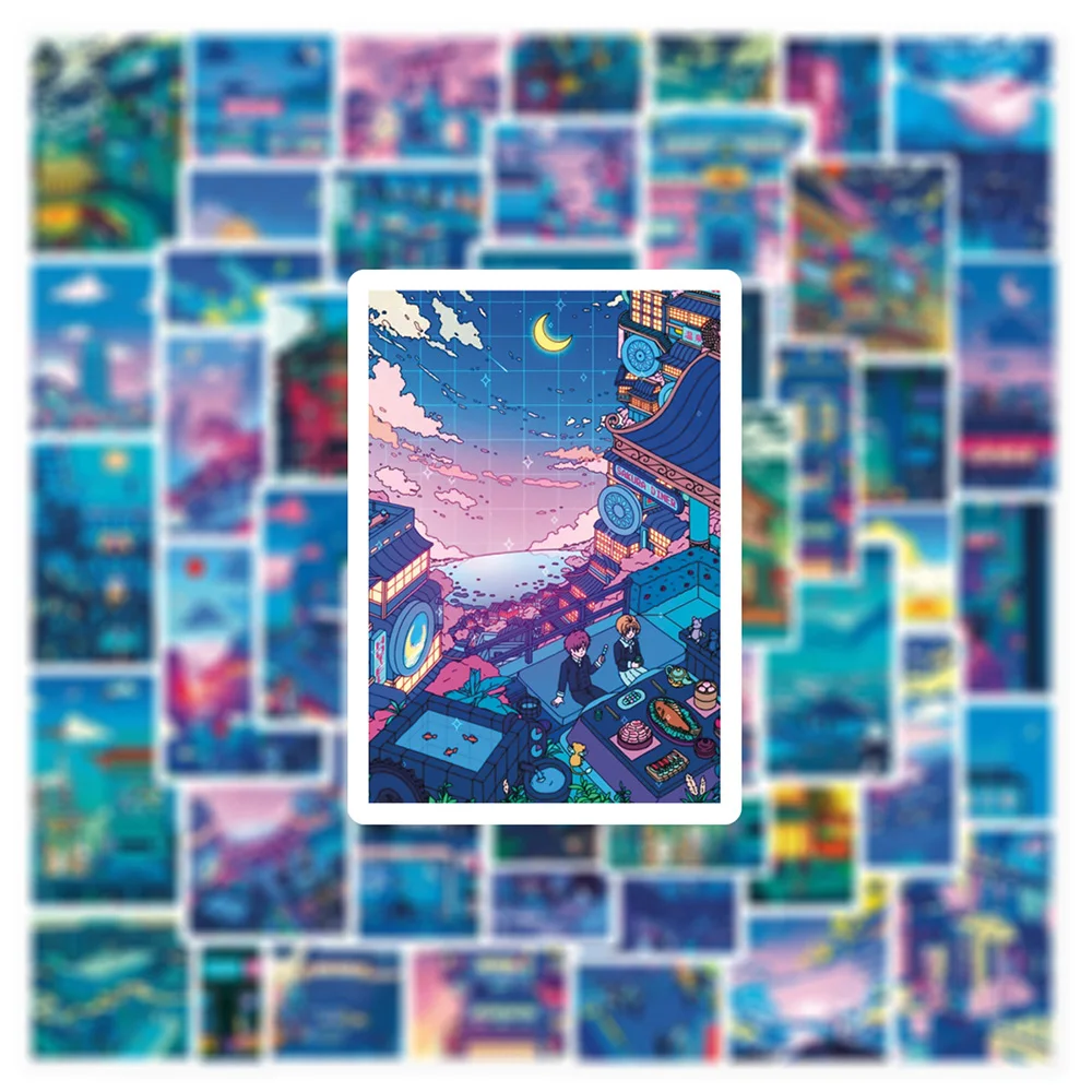 

10/30/50pcs Anime Night Street View Painting Prints Cartoon Stickers Aesthetic DIY Notebook Luggage Guitar Cute Waterproof Decal