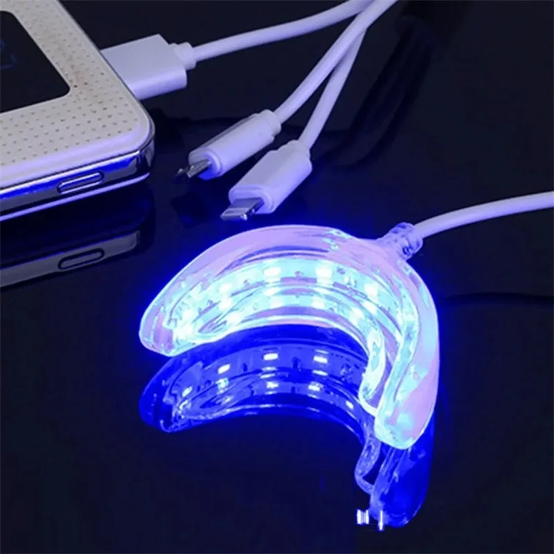 Teeth Whitening Accelerator Smart LED Blue Light Portable USB/iPhone/Android Charging Device Teeth Whitener Light Gum Tray