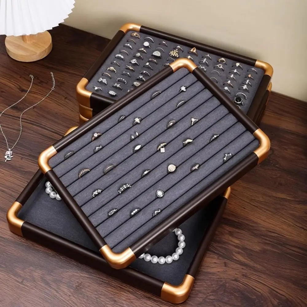 

Velvet Wooden Jewelry Tray Large Capacity Necklaces Bracelets Jewelry Organizer Storage Box Earrings Rings Jewelry Display Tray