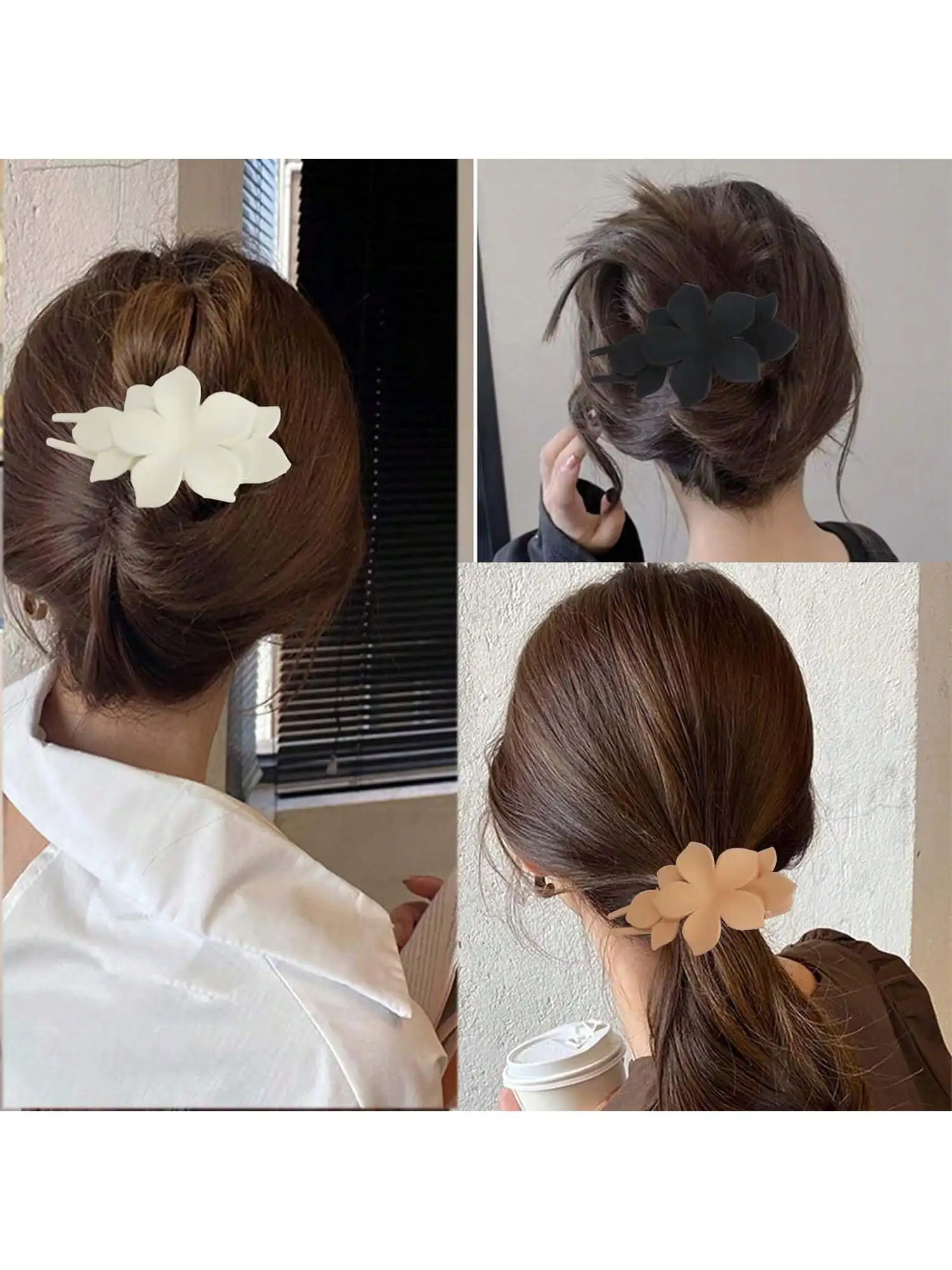 4.2-inch large natural color coffee colored flower grab clip suitable for thick and thin hair, fixing hair and styling