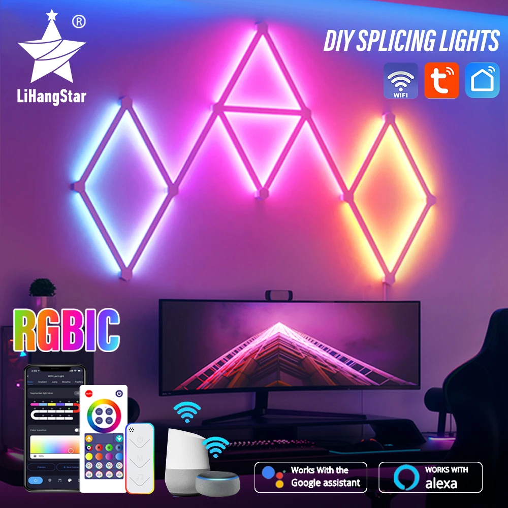 

Smart WiFi Splicing Wall Light RGBIC Home Wall DIY Decorative Ambiance Night Light APP Control Dimmable for Game Room BedroomTV