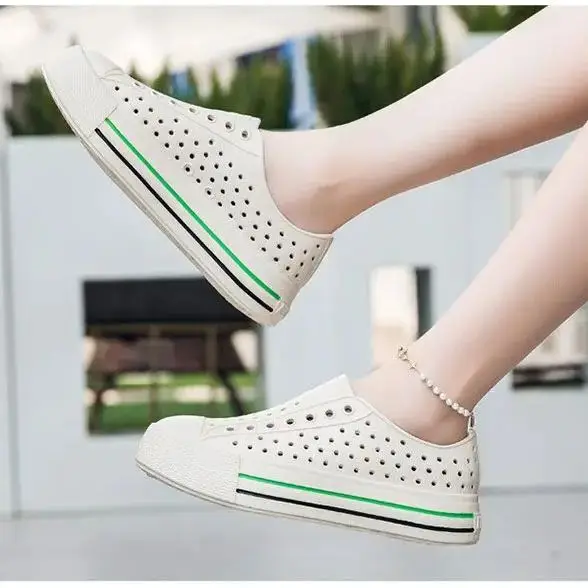 Thick Bottom Hollow Out Casual White Shoes Height Increasing Sandals Women Summer Outdoor Wading Seaside Vacation Beach Shoes