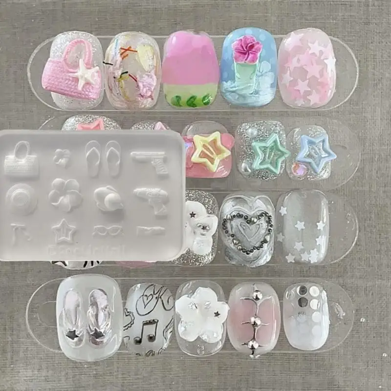 ثلاثية الأبعاد قالب من السيليكون مسمار الفن الديكور DIY زهرة النعال القبعات قالب للأظافر مجوهرات الحرف قالب مانيكير شفاف