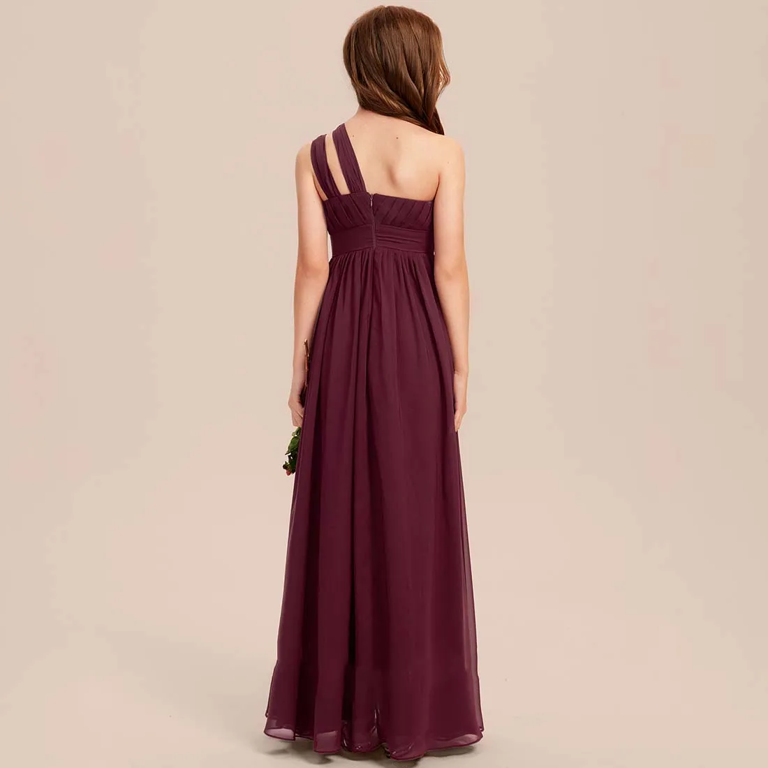 A Line One Shoulder Floor Length Chiffon Junior Bruidsmeisje Jurk Avondjurk Nieuwe Elegante Banketjurken