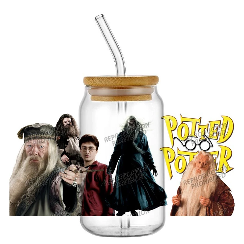 الساحر وأصدقائه UV DTF كأس التفاف نقل ملصق ل 16 أوقية الزجاج يمكن ذاتية اللصق مقاوم للماء الشارات المخصصة